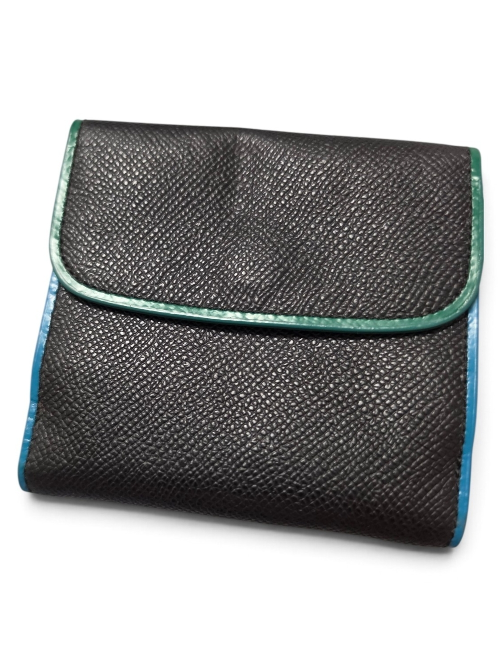 Coach Black Pebbled Wallet with White Trim and Blue Sides - Picture 3 of 3